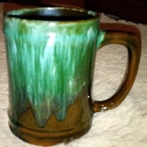 Blue Mountain Pottery Mug Green Brown Drip Glaze